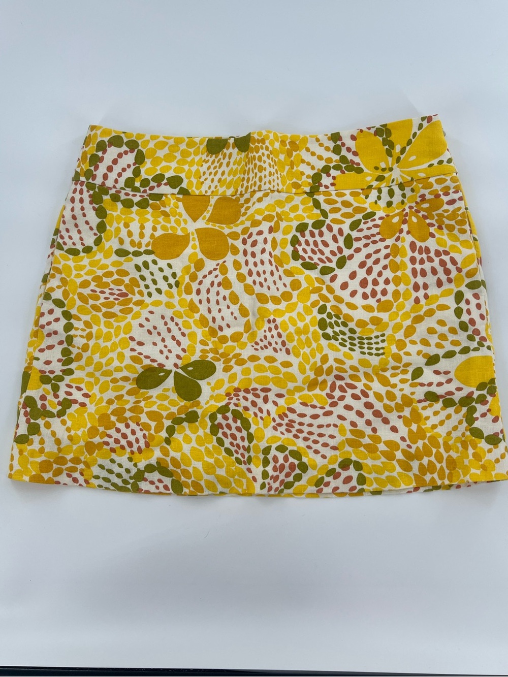 J. Crew Yellow Floral Mini Skirt with Green and Cream Accents